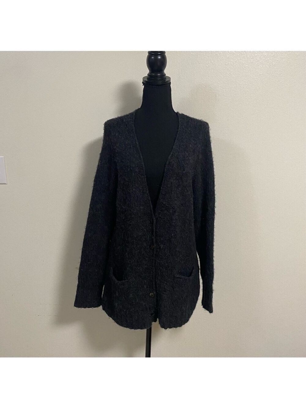 Peruvian Connection Cardigan Women Size Large Black Cotton Alpaca blend cardigan